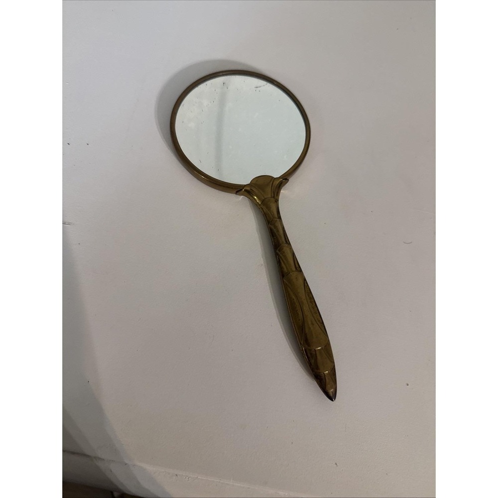 Vintage Handheld Bronze Vanity 2 Sided Mirror Distinctive Art Nouveau